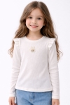 Детска блуза за момиче с дълъг ръкав, цвят екрю