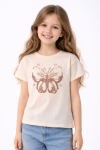 Детска тениска за момиче, бежов цвят