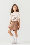Детски комплект за момиче с къс ръкав, бежов цвят 