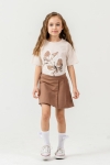 Детски комплект за момиче с къс ръкав, бежов цвят 
