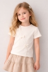 Детска тениска за момиче, цвят екрю