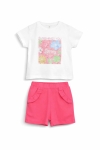Детски комплект за момиче с къс ръкав, цикламен цвят