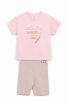 Детски комплект за момиче с къс ръкав, розов цвят
