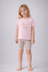 Детски комплект за момиче с къс ръкав, розов цвят