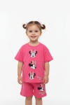 Детски комплект за момиче с къс ръкав, цикламен цвят 