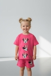 Детски комплект за момиче с къс ръкав, цикламен цвят 