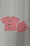 Детски комплект за момиче с къс ръкав, тъмно розов цвят 