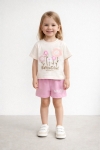 Детски комплект за момиче с къс ръкав, розов цвят    