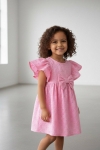 Детска рокля с къс ръкав, розов цвят