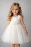 Детска официална рокля без ръкав, цвят екрю  