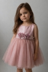 Детска официална рокля без ръкав, тъмно розов цвят