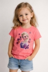 Детска тениска за момиче, цвят корал