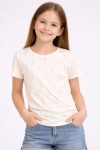 Детска тениска за момиче, цвят екрю