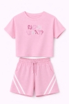 Детски комплект за момиче с къс ръкав, розов цвят