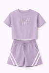 ДДетски комплект за момиче с къс ръкав, лилав цвят