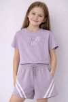 ДДетски комплект за момиче с къс ръкав, лилав цвят