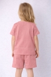 Детски комплект за момиче с къс ръкав, тъмно розов цвят 