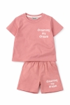 Детски комплект за момиче с къс ръкав, тъмно розов цвят 