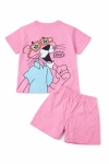 Детски комплект за момиче с къс ръкав, розов цвят