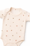 Бебешко боди рипс за момиче с къс ръкав, цвят екрю