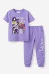 Детски комплект за момиче с къс ръкав, лилав цвят