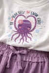 Детски комплект за момиче с къс ръкав, лилав цвят 