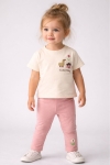 Детски комплект за момиче с къс ръкав, бежов цвят