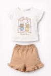 Детски комплект за момиче с къс ръкав, кафяв цвят