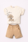 Детски комплект за момиче с къс ръкав, бежов цвят
