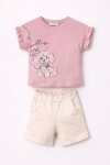 Детски комплект за момиче с къс ръкав, лилав цвят