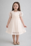 Детска официална рокля с къс ръкав, цвят екрю