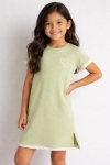 Детска рокля с къс ръкав, зелен цвят