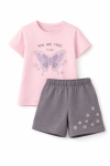 Детски комплект за момиче с къс ръкав, розов цвят