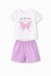 Детски комплект за момиче с къс ръкав, лилав цвят