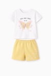 Детски комплект за момиче с къс ръкав, тъмно жълт цвят