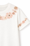 Детска тениска за момиче, цвят екрю