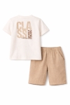 Детски комплект за момче с къс ръкав, бежов цвят 