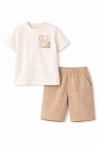Детски комплект за момче с къс ръкав, бежов цвят 