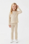 Детски комплект за момиче с дълъг ръкав, бежов цвят