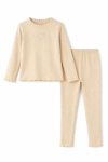 Детски комплект за момиче с дълъг ръкав, бежов цвят