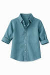 Детска риза за момче с дълъг ръкав, цвят петрол 