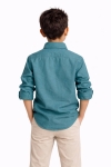 Детска риза за момче с дълъг ръкав, цвят петрол 