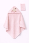 Бебешка хавлия за баня с тривка, розов цвят