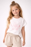 Детска тениска за момиче, цвят екрю