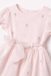 Детска рокля с къс ръкав, светло розов цвят