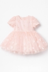 Детска официална рокля с къс ръкав, светло розов цвят  