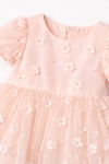 Детска официална рокля с къс ръкав, светло розов цвят  