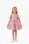 Детска рокля с къс ръкав, розов цвят