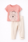 Детски комплект за момиче с къс ръкав, светло розов цвят 