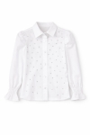 Детска риза за момиче с дълъг ръкав, бял цвят 